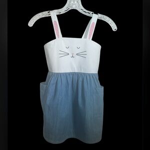 Hanna Andersson Bunny Jumper Sun Dress Girls US 5 Easter Pinafore Pockets Cotton